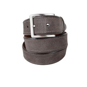 Johnston & Murphy Gray Suede Belt Dark Brushed Nickel Brown Leather Size 40
